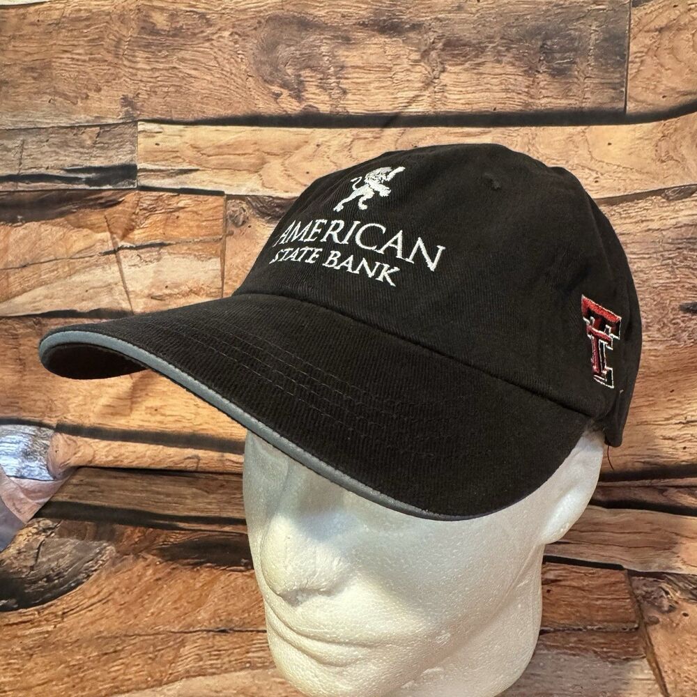Texas Tech Hat Port Authority Mens Adjustable Black American State Bank Cap